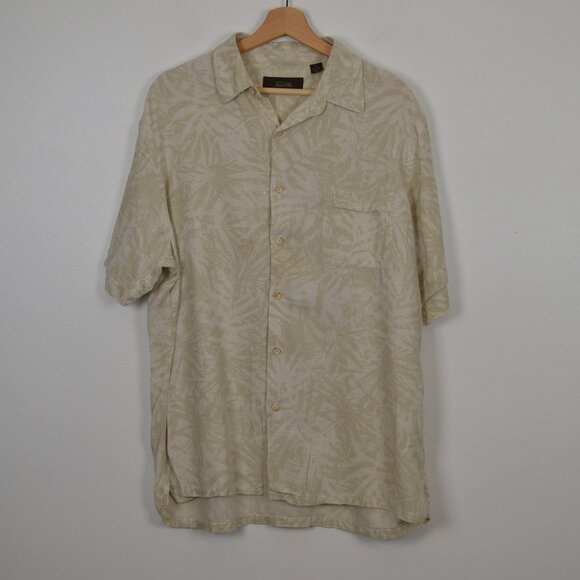 Tasso Elba Silk Linen Blend Palm Leaves Button Down Mens XL 1 Pocket Shirt - Picture 1 of 9